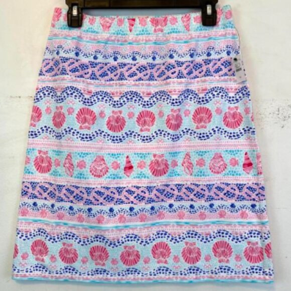 TALBOTS blue pink white purple seashell stripe pattern skirt sz M - Picture 1 of 5